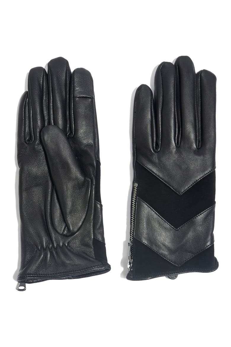 Leather Touchscreen Gloves, Main, color, BLACK