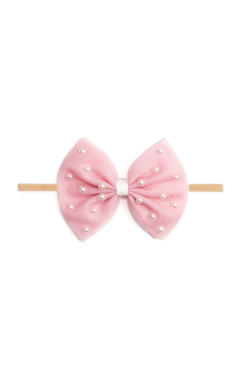 Sweet Wink Pretty Pearl Tulle Bow Baby Headband, Main, color,