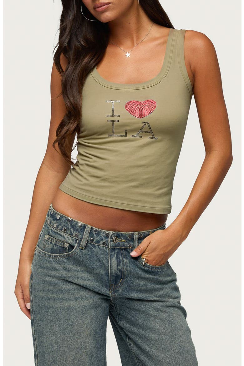 I Heart LA Rhinestone Tank Top, Main, color, OLIVE