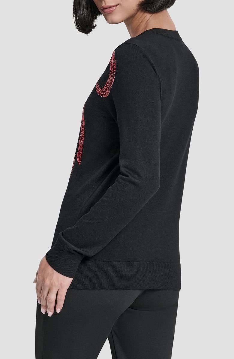 DKNY Sequin Bow Embellished Crewneck Sweater, Alternate, color, Black/ City Crimson