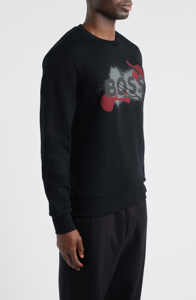 BOSS Soleri Abstract Graphic Cotton Fleece Crewneck Sweatshirt, Alternate, color, Black