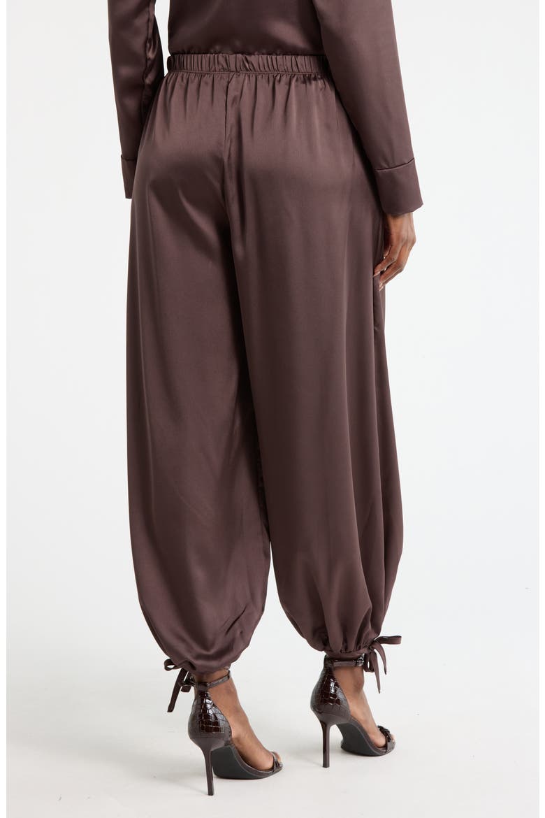 Tie Hem Satin Pants, Alternate, color, BROWN