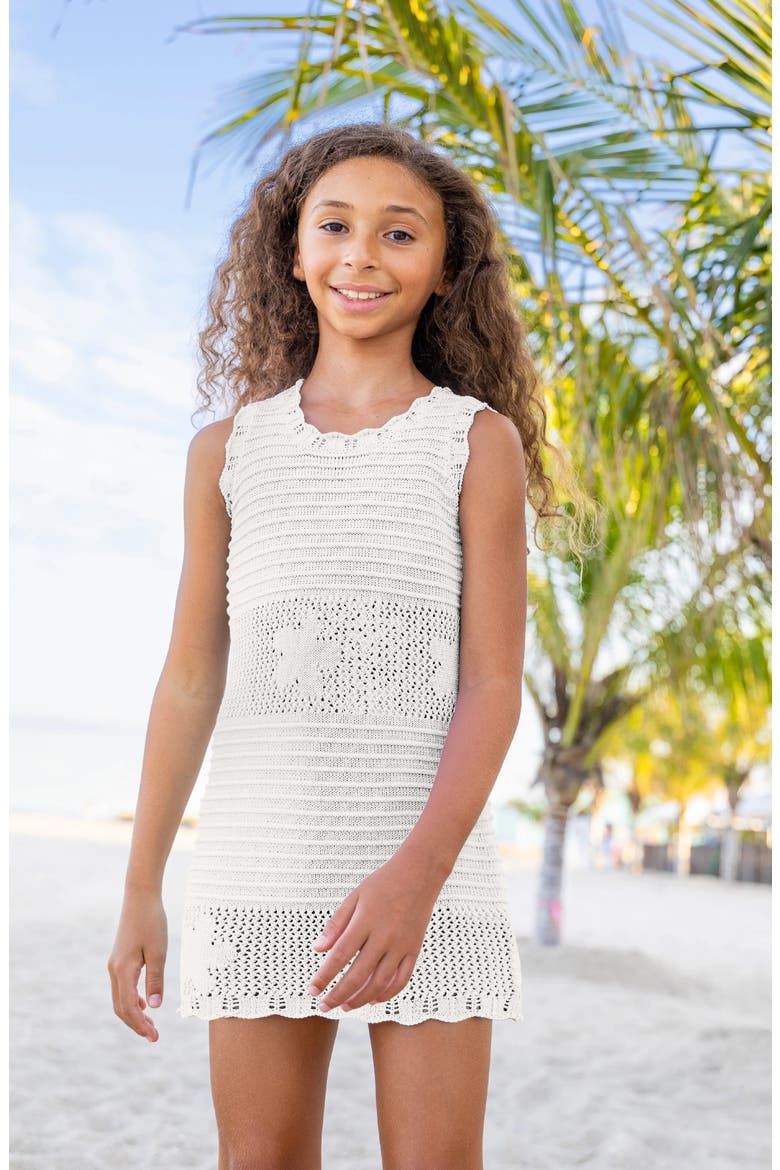 Floral Crochet Swim Coverup, Alternate, color, White