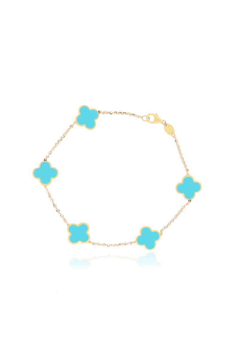 The Lovery Fine Jewelry Small Turquoise Clover Bracelet, Main, color, Turquoise