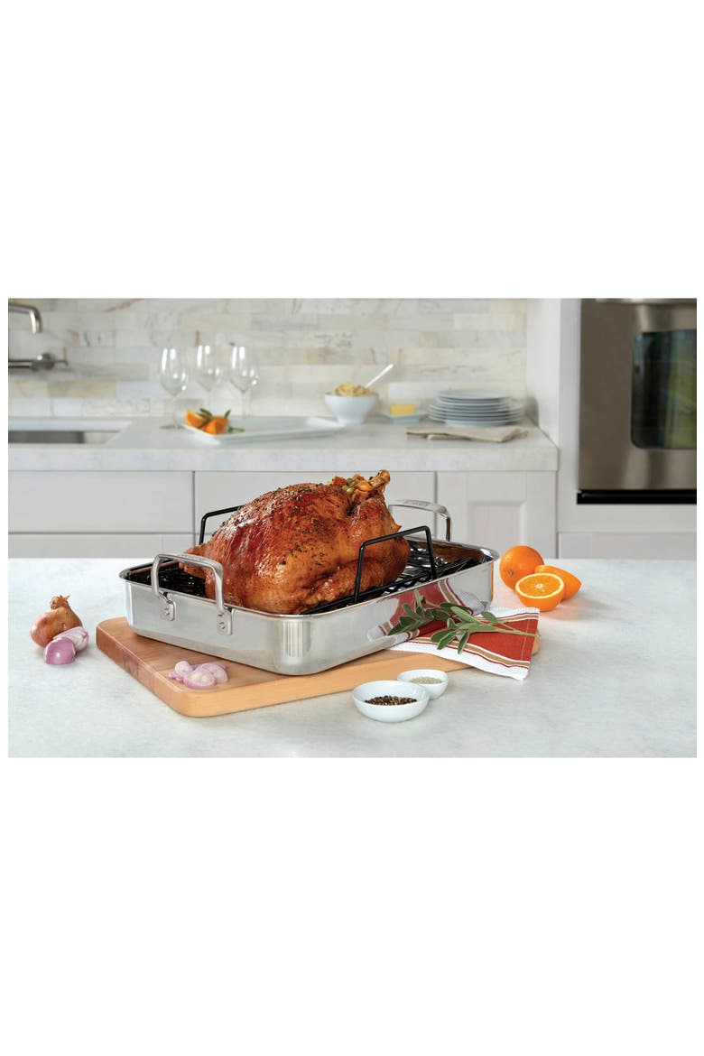 3-Ply Roasting Pan with Carving Set, Alternate, color, SILVER