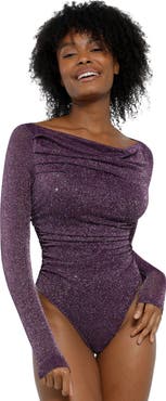 Popilush Shapewear Metallic Knit Long Sleeve Slimming Bodysuit