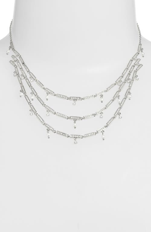 Nordstrom Cubic Zirconia & Pearl Charm Triple Tier Necklace In Clear- Silver