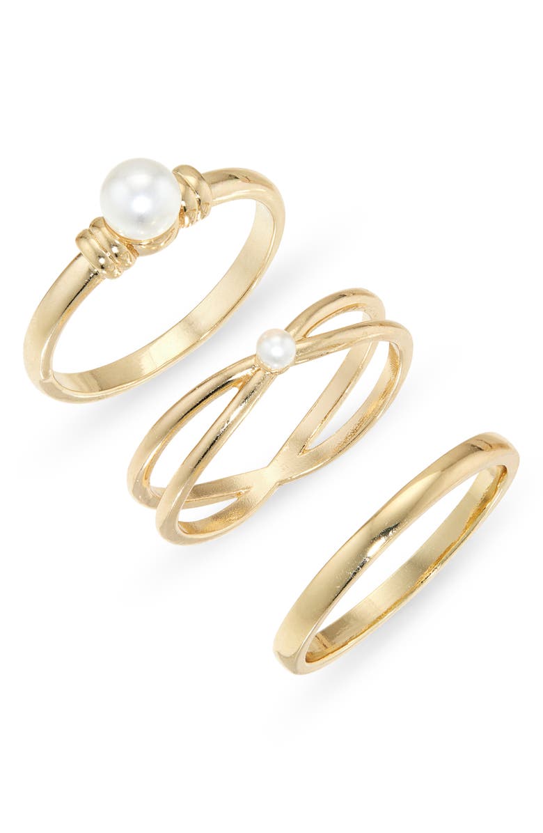 NORDSTROM RACK Set of 3 Faux Pearl Stackable Rings, Main, color,