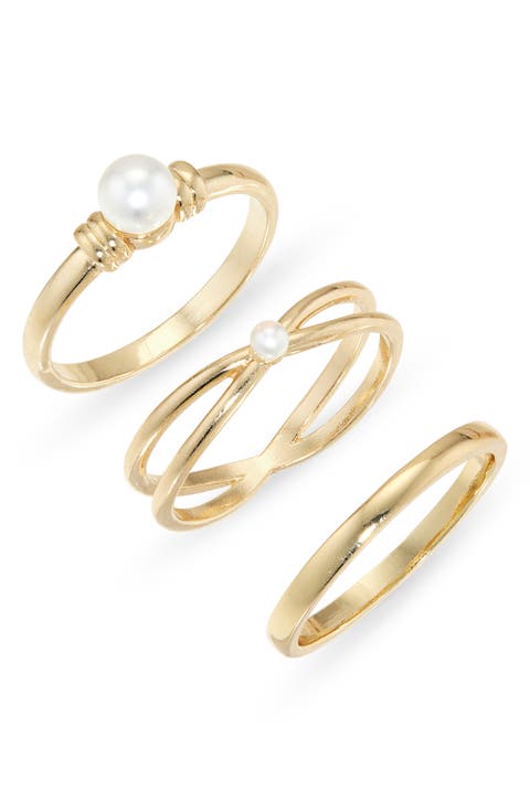 Set of 3 Faux Pearl Stackable Rings