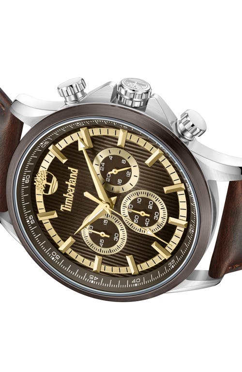 Timberland Bernardston Multifunction Chronograph Leather Strap Watch, 45mm In Dark Brown