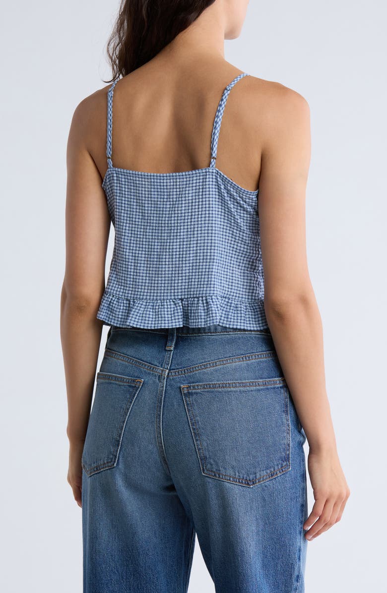 Melrose and Market Cinch Tie Front Ruffle Hem Top, Alternate, color, Blue- Blue Indigo Mini Gingham