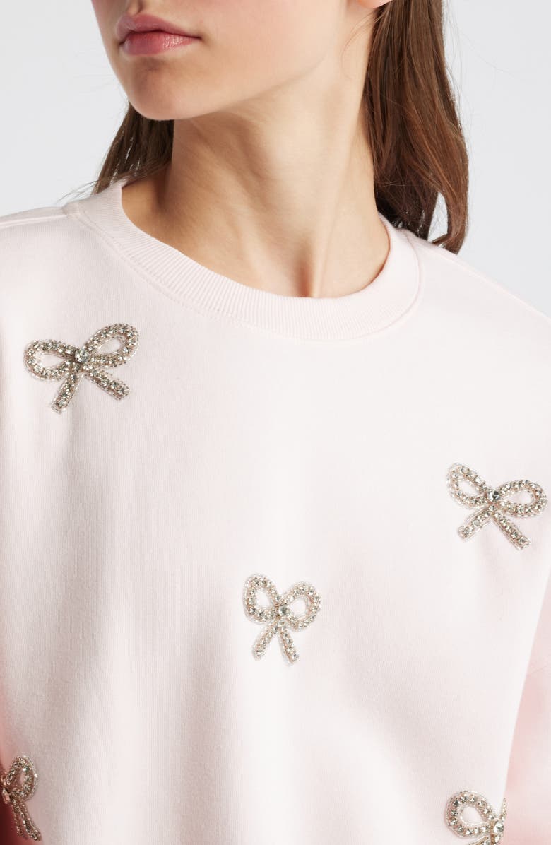 LoveShackFancy Amiyla Crystal Bow Sweatshirt, Alternate, color, 