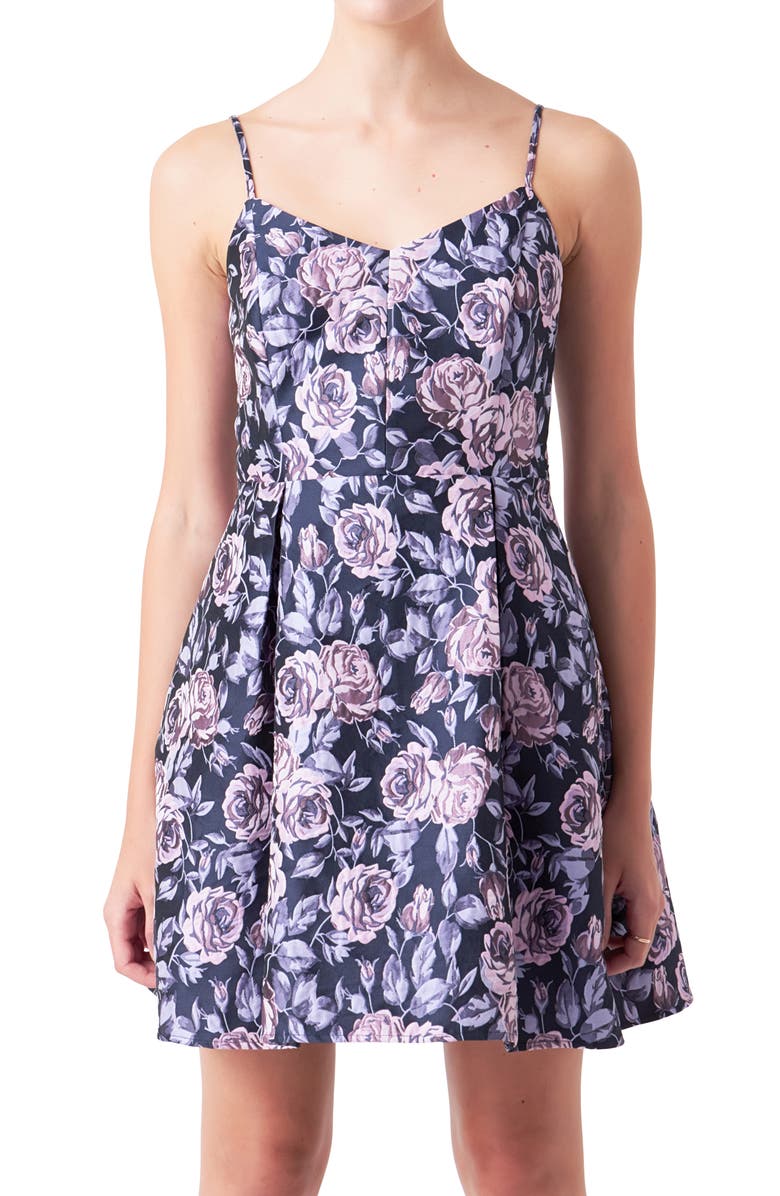 Endless Rose Floral Jacquard Minidress, Alternate, color, Purple Multi