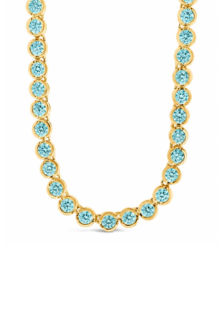 Helene Bezel Cubic Zirconia Tennis Necklace, Main, color, GOLD/ BLUE