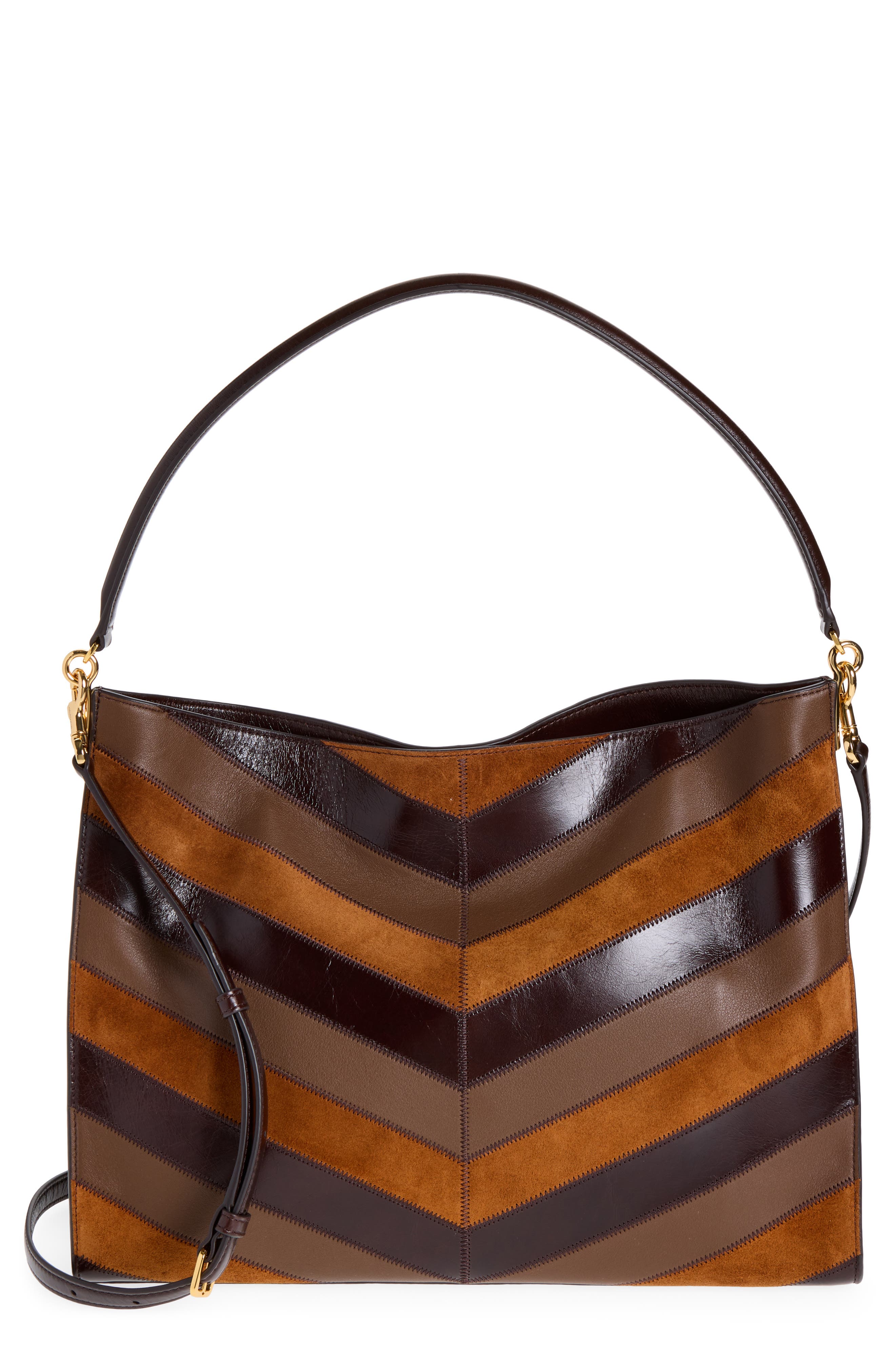 Vida Chevron Leather Shoulder Bag, Main, color, TOBACCO MULTI