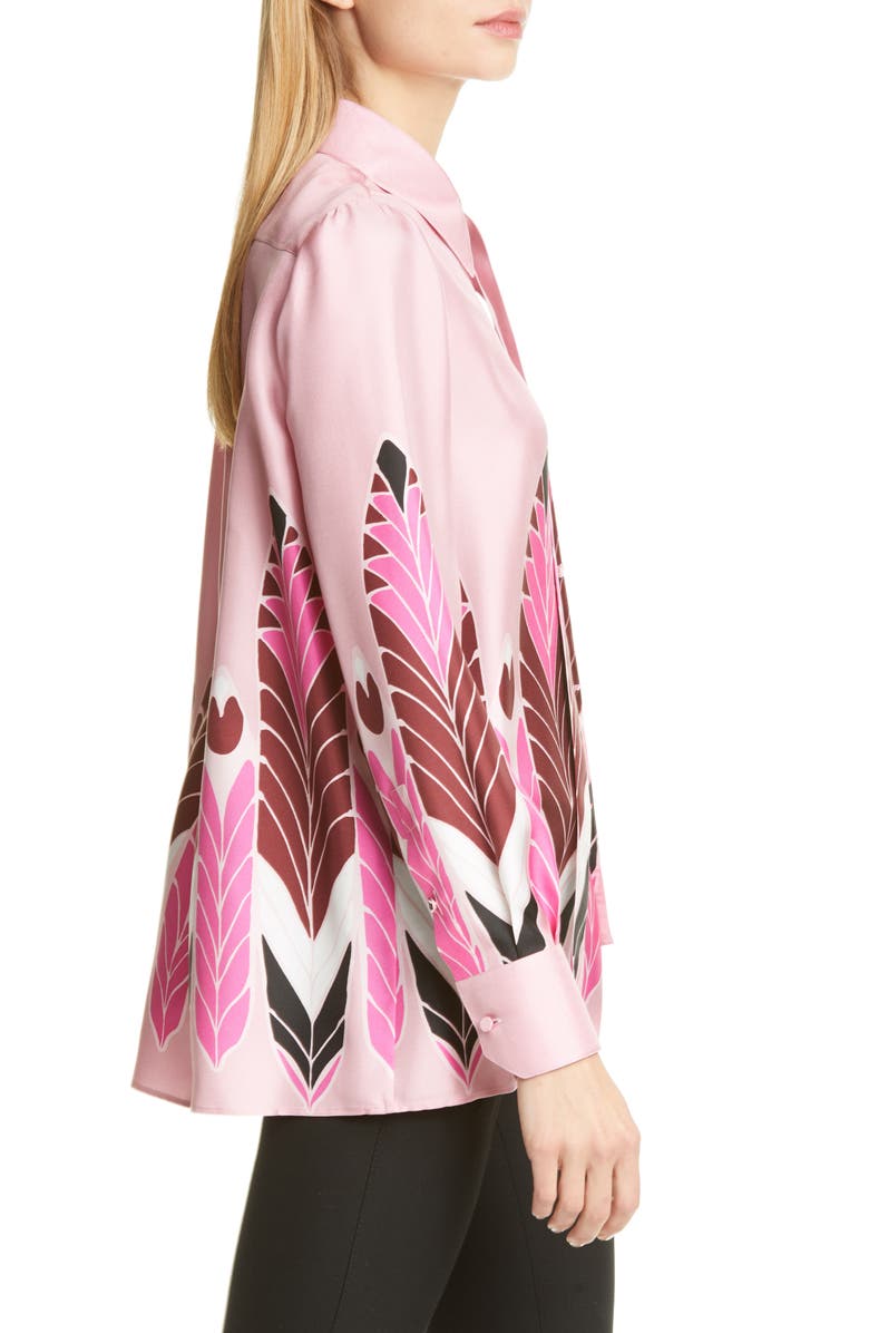 Valentino Feather Print Silk Crêpe de Chine Blouse, Alternate, color, 