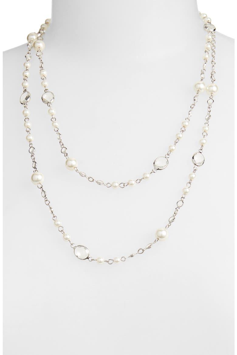 Imitation Pearl Station Necklace, Alternate, color, CRYSTAL/ SILVER