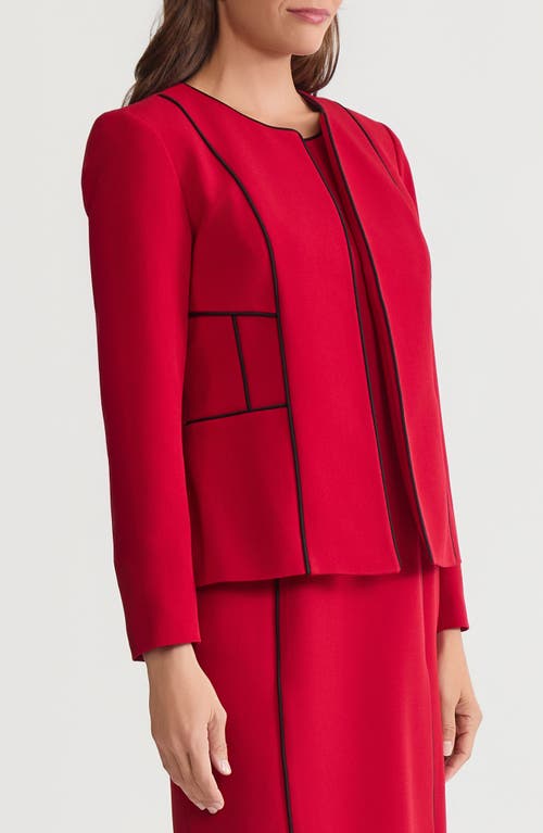 Kasper Piped Open Front Cardigan In Red