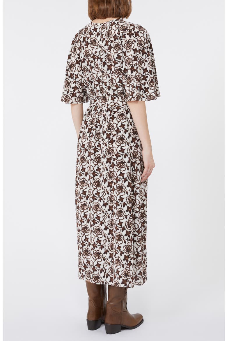 Varese Floral Print Silk Dress, Alternate, color, BROWN