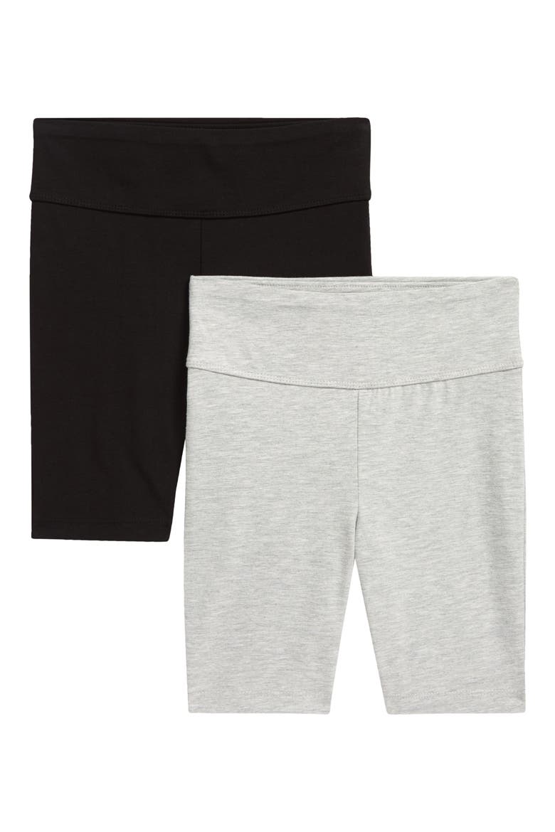 Kids' High Waist Bike Shorts Two-Pack, Main, color, BLACK- GREY PACK