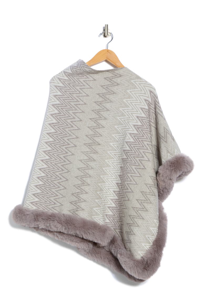 Zigzag Poncho with Faux Fur Trim, Alternate, color, GREY