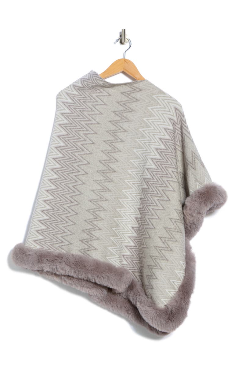 La Fiorentina Zigzag Poncho with Faux Fur Trim, Alternate, color, Grey