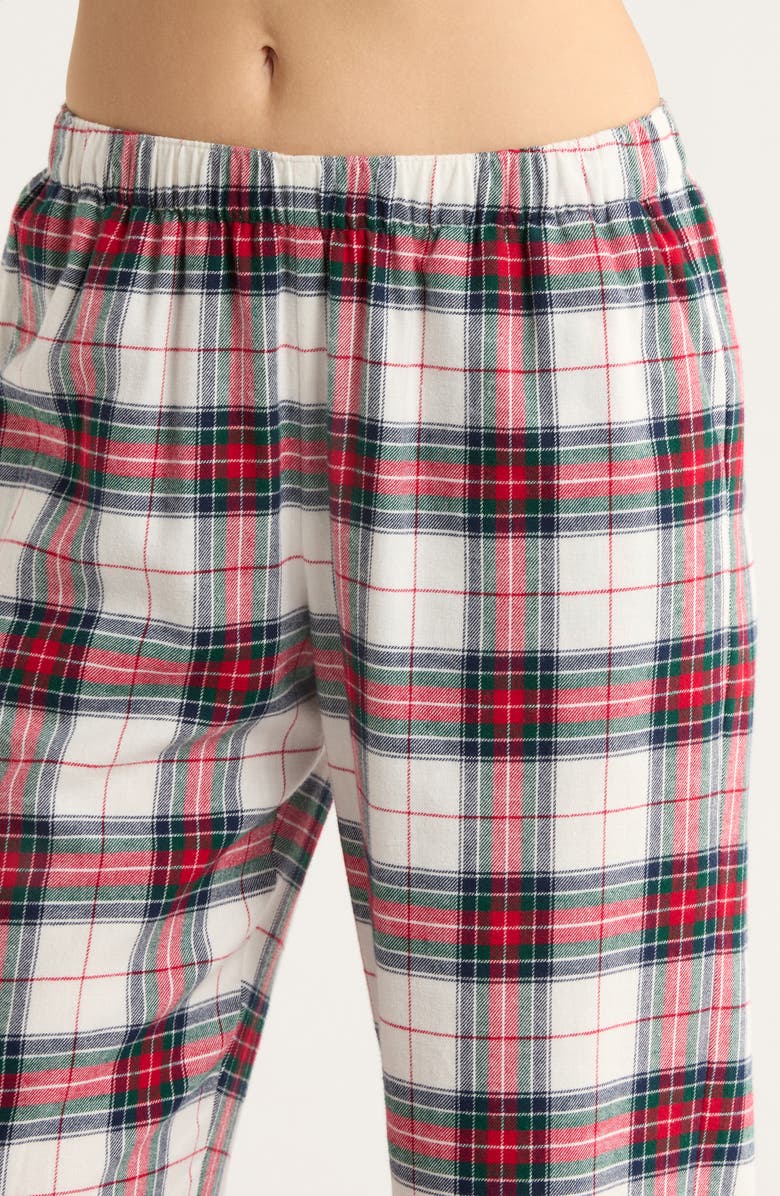 Eberjey Plaid Cotton Flannel Pajamas, Alternate, color, Tartan Plaid Ivory