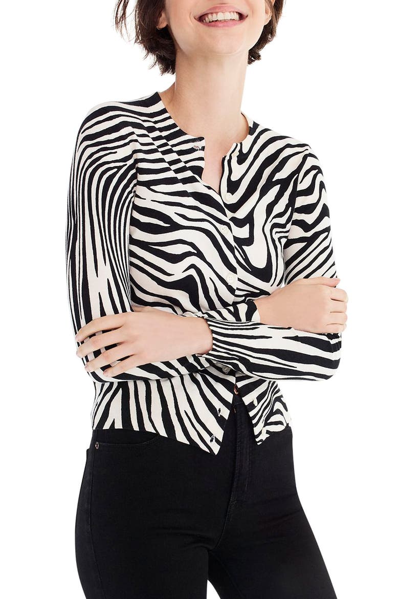 Jackie Zebra Print Cardigan, Main, color, BLACK CHAMPAGNE
