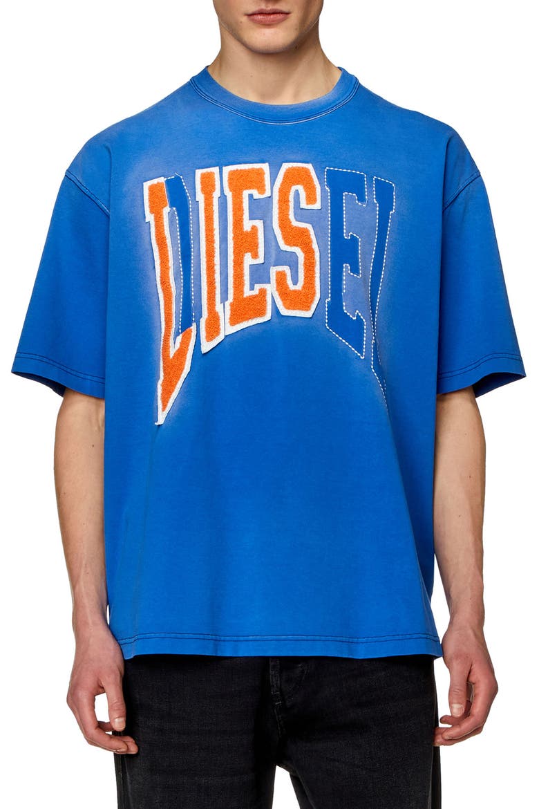 Distressed Collegiate Oversize Cotton T-Shirt, Main, color, BLUE