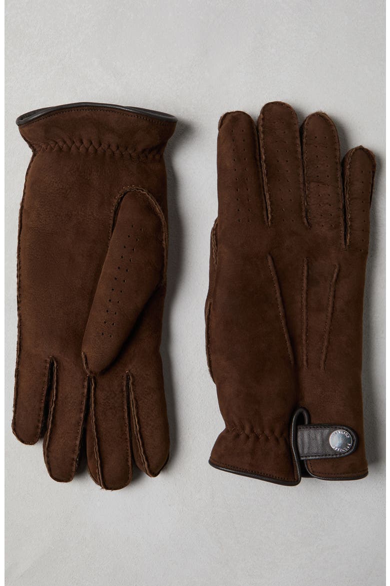 Suede shearling gloves, Alternate, color, Rust Brown