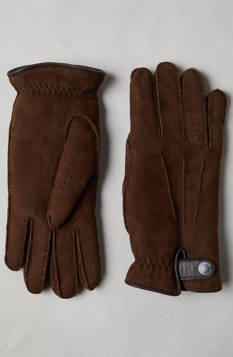 Brunello Cucinelli Suede shearling gloves, Alternate, color, 