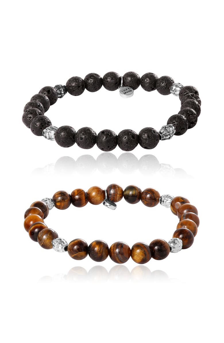 Lucky Brand Stone Stretch Beaded Bracelets, Main, color, Black, Brown