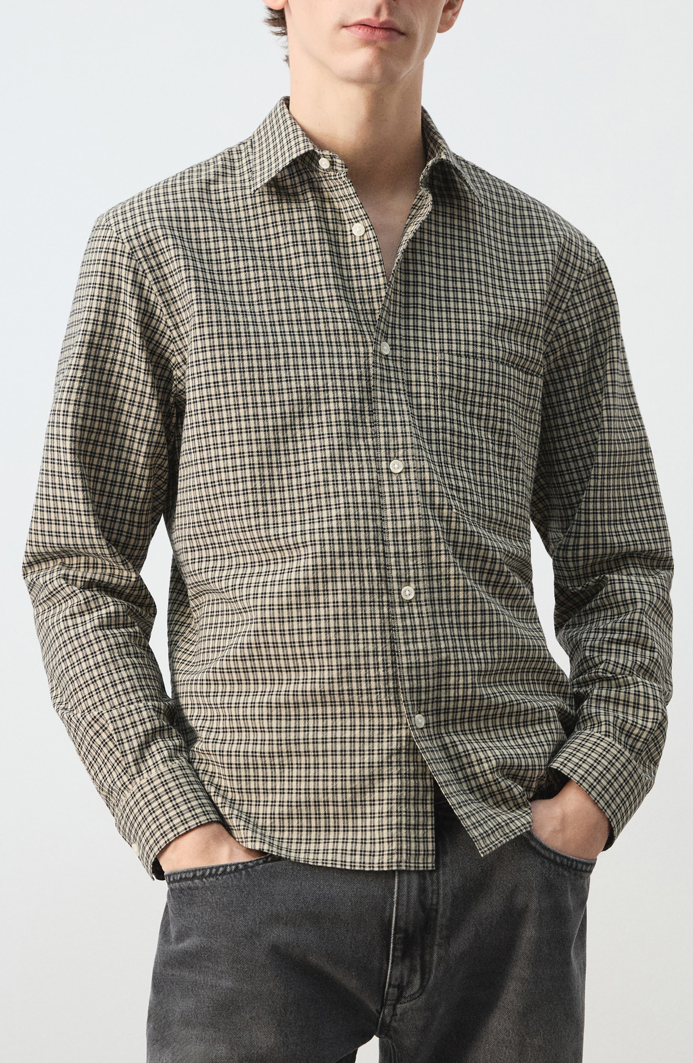 Regular Fit Check Cotton Blend Button-Up Shirt