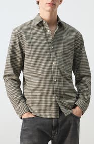 MANGO Regular Fit Check Cotton Blend Button-Up Shirt