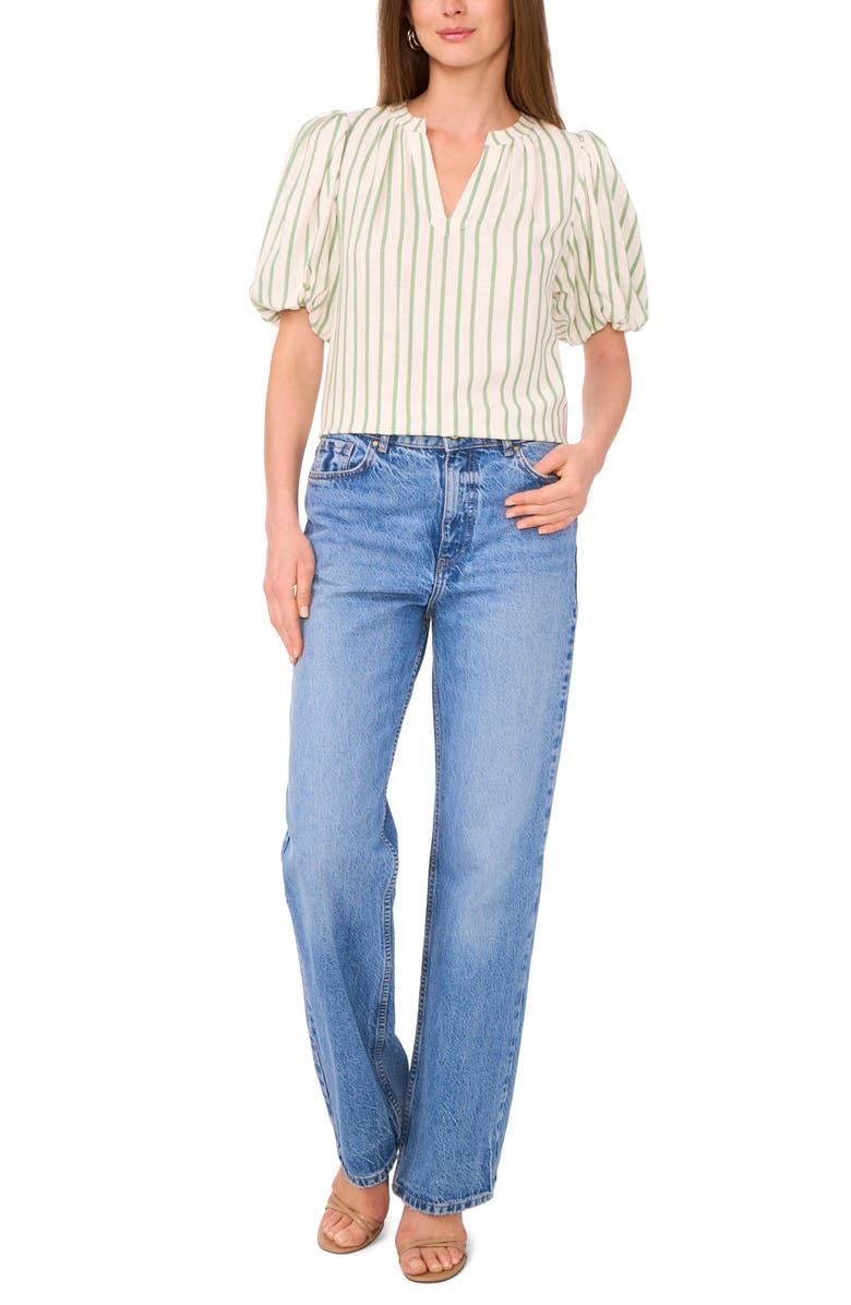 Vince Camuto Stripe Puff Sleeve Top, Alternate, color, Eucalyptus