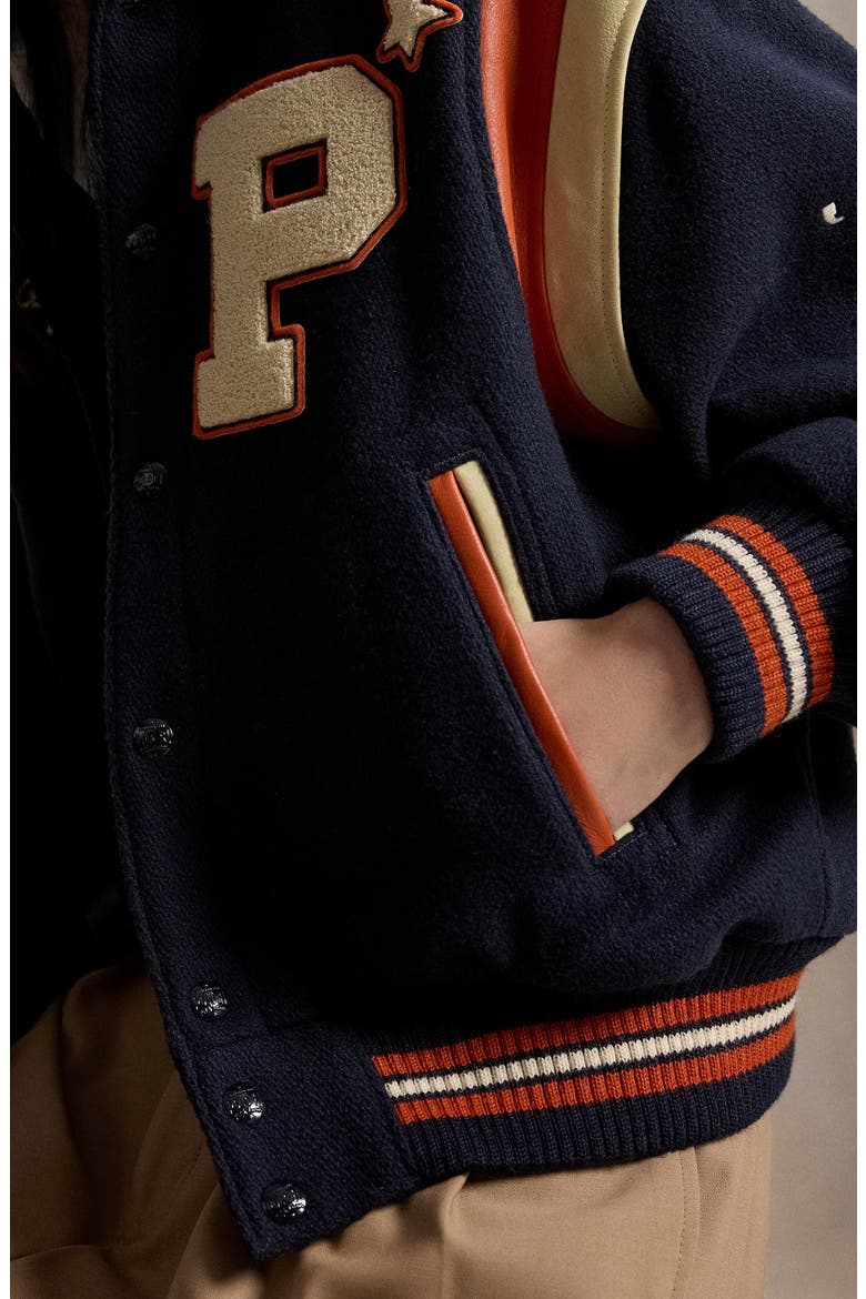 Wool Blend Varsity Jacket, Alternate, color, HUNTER NAVY