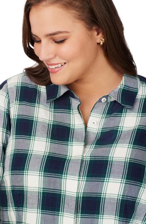 Foxcroft Sophie Plaid Cotton Blend Button-up Shirt In Navy Multi