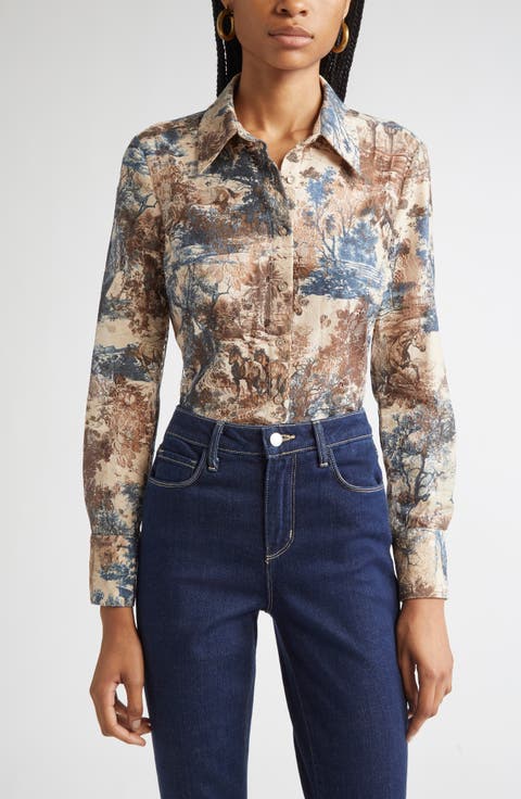 Maia Printed Lace Button-Up Shirt