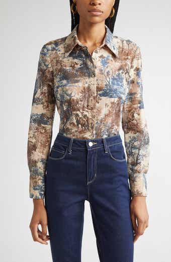 L'AGENCE Maia Printed Lace Button-Up Shirt
