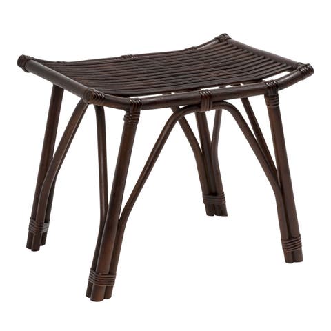Gabriel Modern Bohemian Handcrafted Rattan/Teak Wood Curved Seat Accent Stool