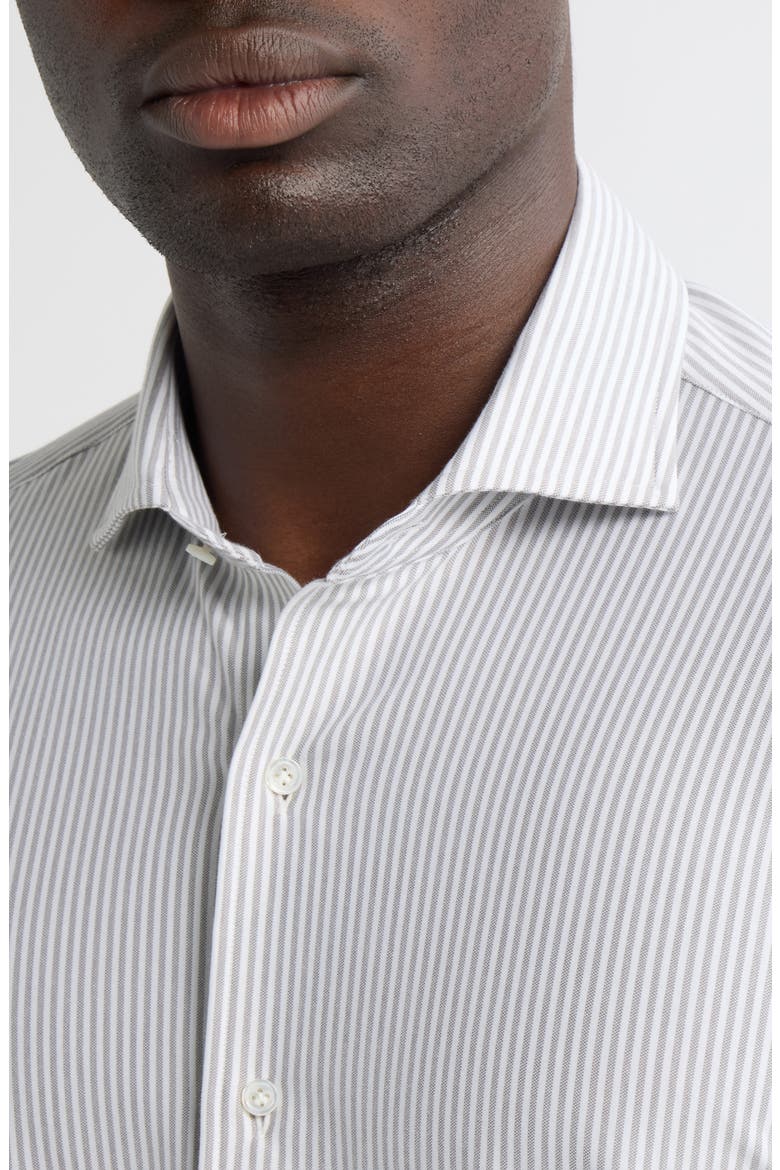 Excursionist Flex Tailored Fit Pinstripe Wrinkle Resistant Button-Up Shirt, Alternate, color, ARGENTO