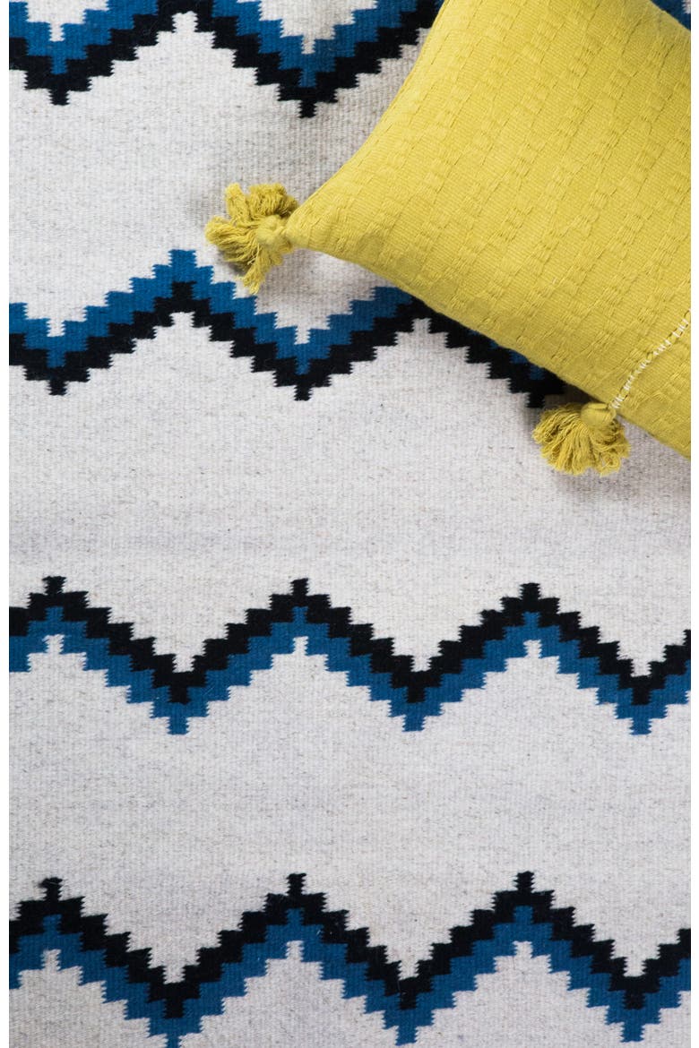 Zapotec Blue and Black Zig Zag Handwoven Flatweave Wool Rug, Alternate, color, Blue