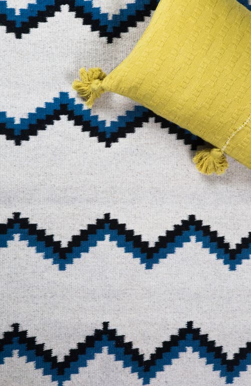ARCHIVE NEW YORK ARCHIVE NEW YORK ZAPOTEC BLUE AND BLACK ZIG ZAG HANDWOVEN FLATWEAVE WOOL RUG