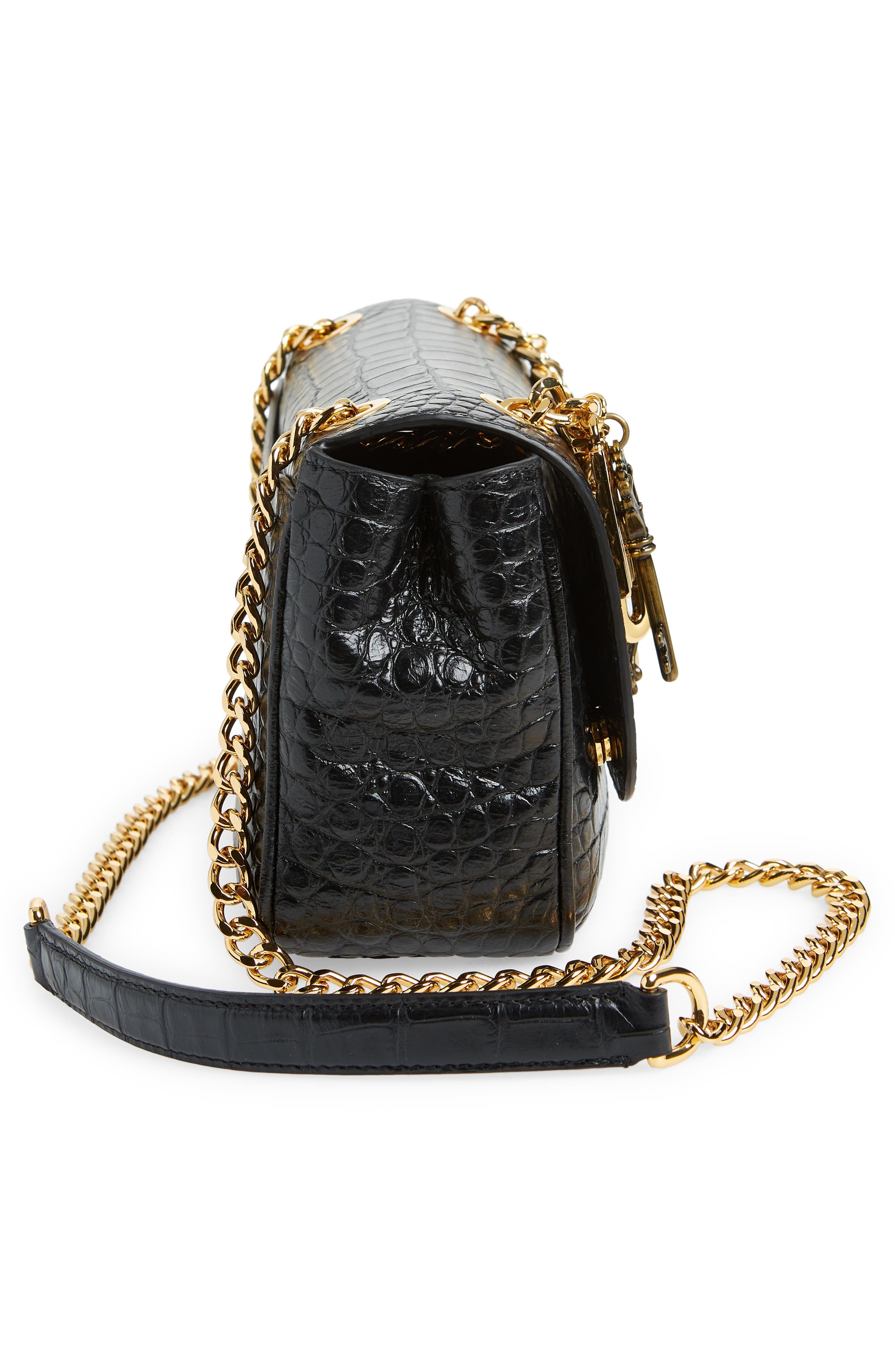 Moschino Logo Chain Croc Embossed Leather Crossbody Bag, Alternate, color, 