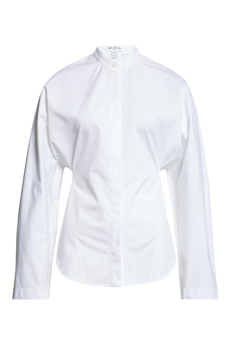 Curved Cotton Button-Up Shirt, Main, color, BLANC