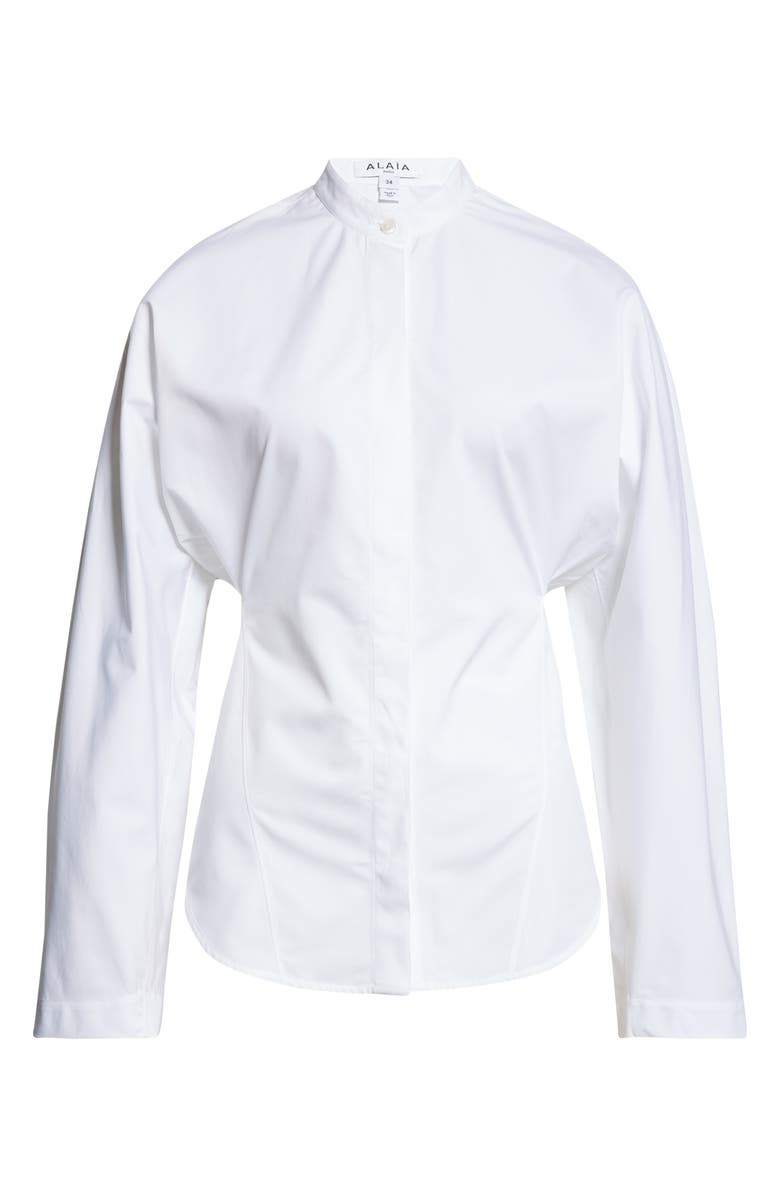Alaïa Curved Cotton Button-Up Shirt, Main, color, Blanc