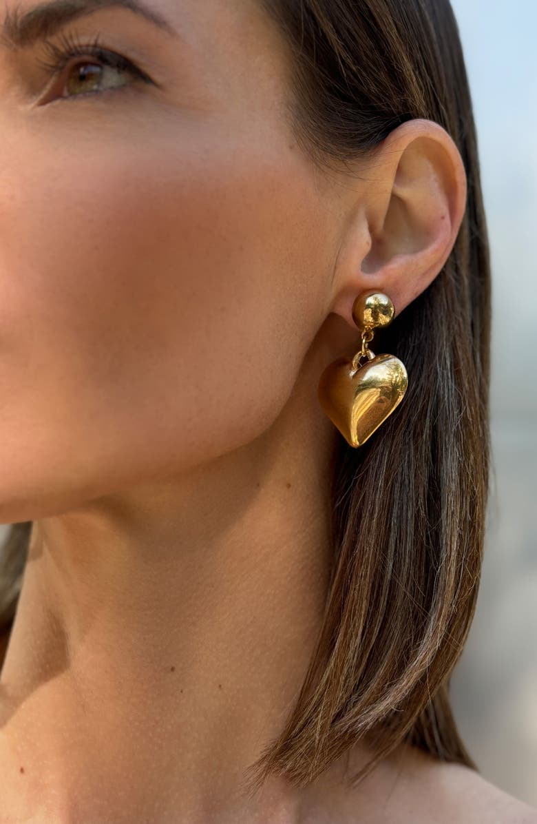 Adornia Puffy Heart Drop Earrings, Alternate, color, Gold