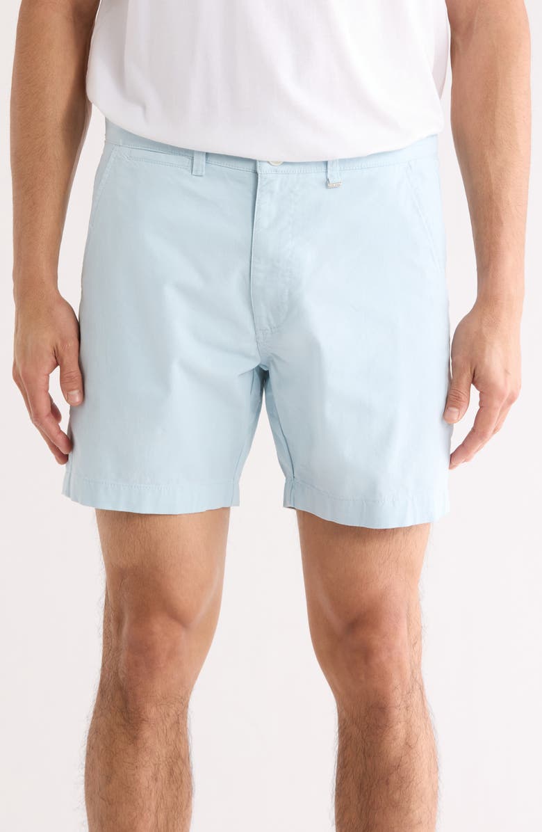 DENIM AND FLOWER Flat Front Solid Shorts, Main, color, Baby Blue