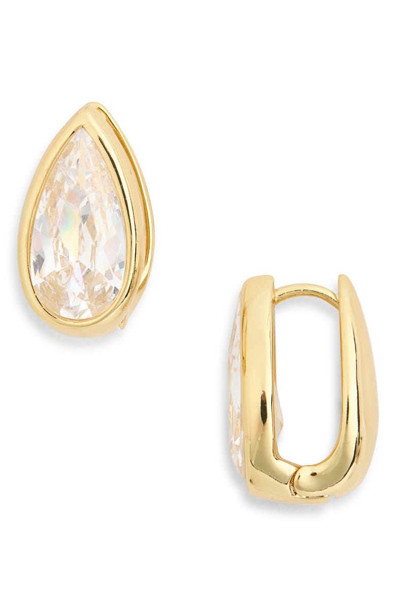 NORDSTROM RACK Demi Fine Cubic Zirconia Pear Huggie Hoop Earrings, Main, color, Clear- Gold