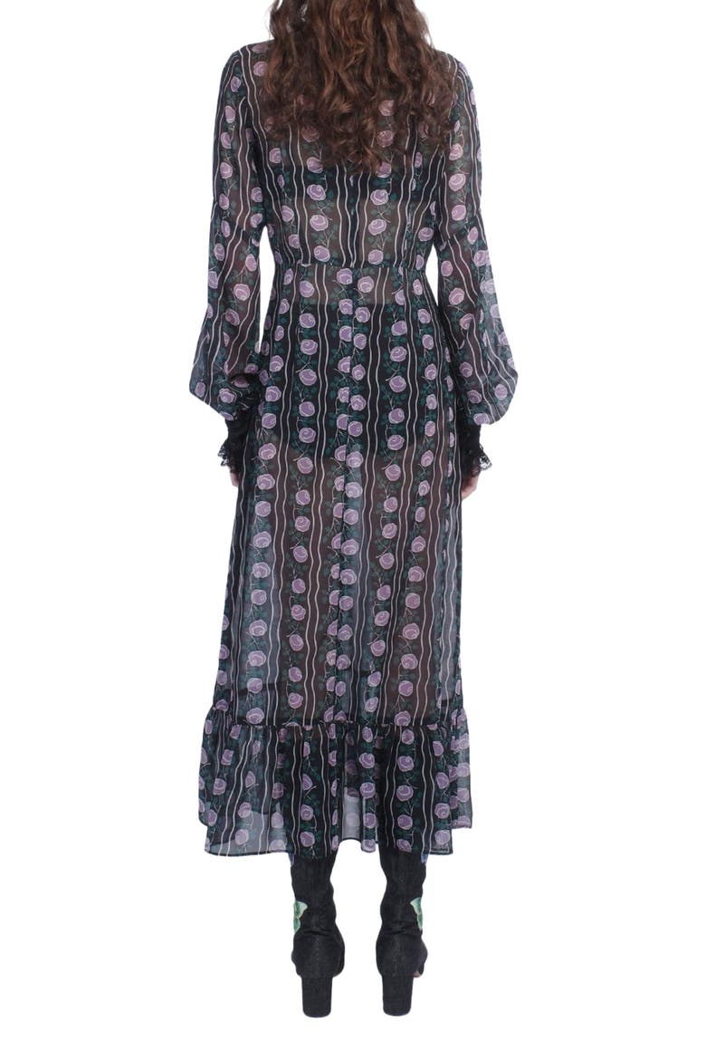 Rosetti Chiffon Victorian Bib Dress, Alternate, color, BLACK/LILAC MULTI